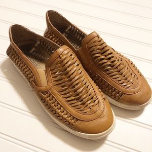 J/Slides brown basket weave leather sneakers flats